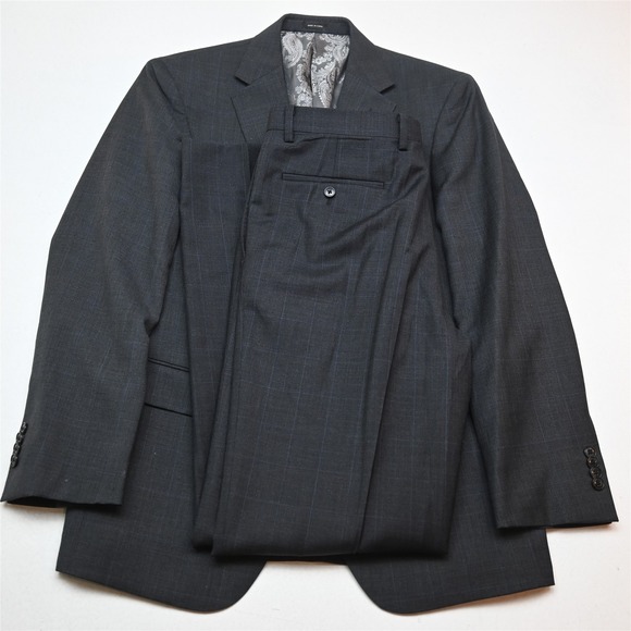 Joseph Abboud 40R 34x34 Gray Glenn Check 100% Wool Mens Jacket Pants Suit